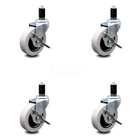 SERVICE CASTER 3 Inch Thermoplastic Wheel 1-1/2 Inch Expanding Stem Caster with Brakes, 4PK SCC-EX05S310-TPRS-SLB-112-4